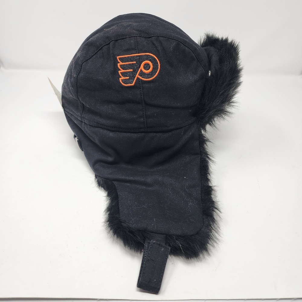Fanatics Philadelphia Flyers Hat 60cm NHL Trapper Faux Fur Ear Flap Black New